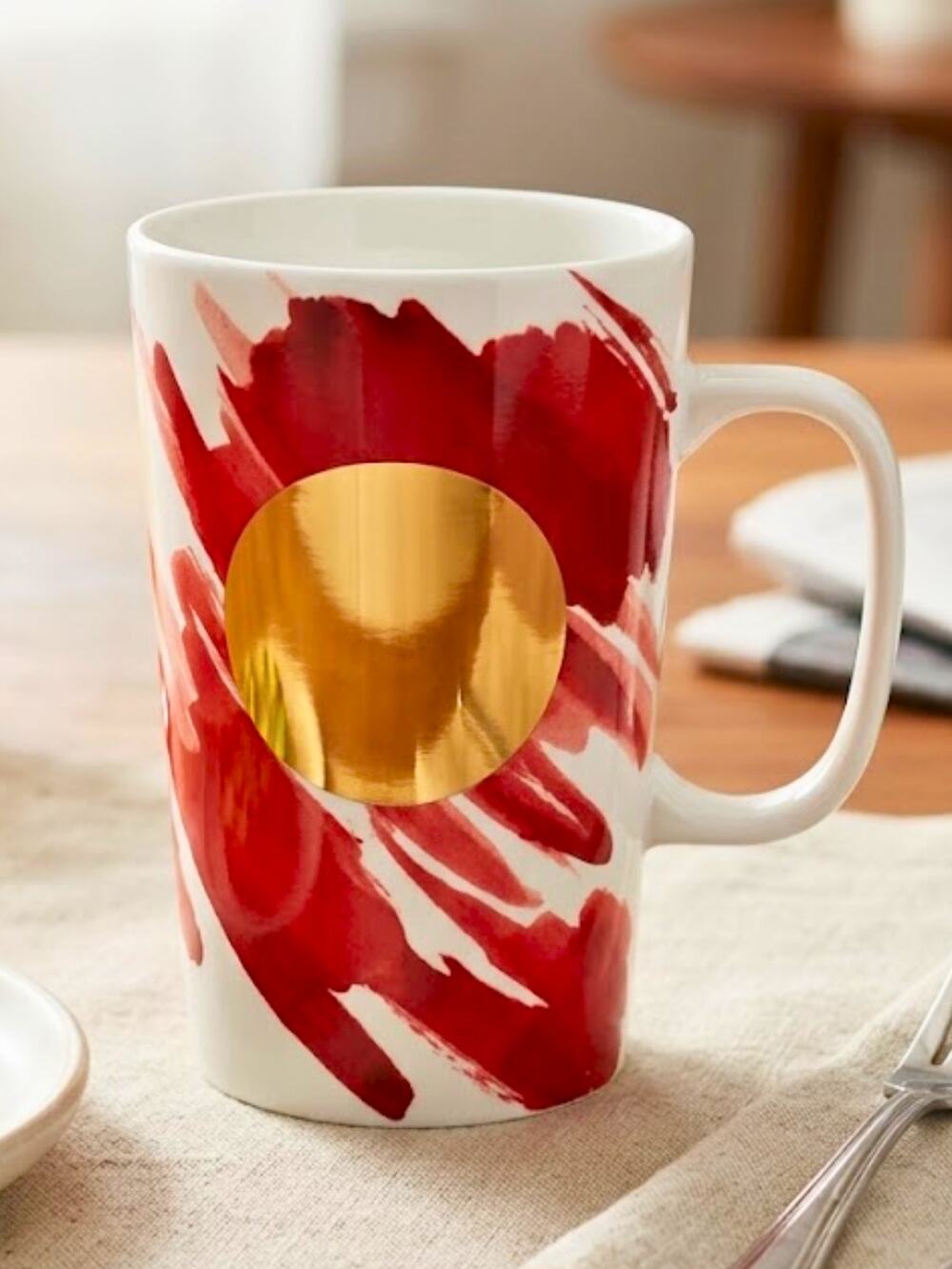 Starbucks 2014 Gold Dot Series Red Watercolor Ceramic Mug 16oz